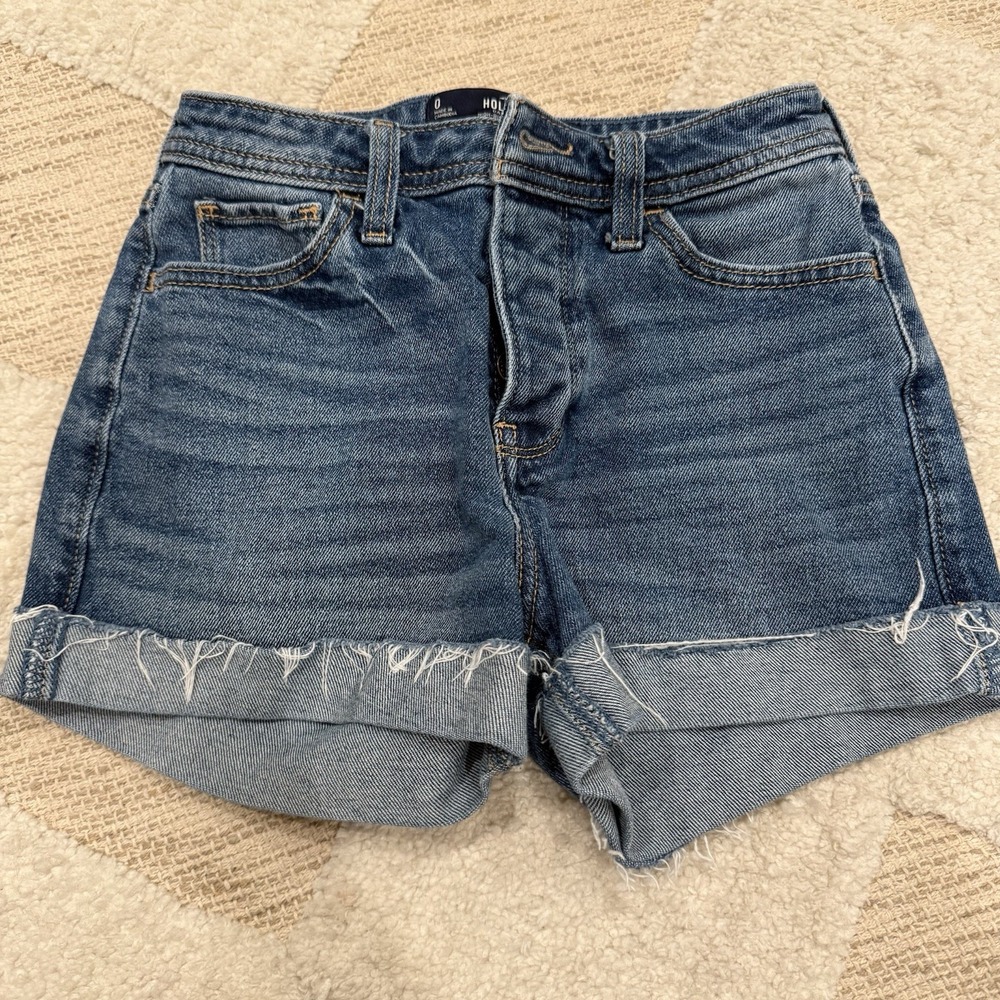 Hollister High-Rise Mom Short 3" Juniors Womens 00/W24 Blue Fold Up